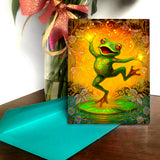 Dancing Frog Greeting Card, Collectible Art Series by Primal Painter