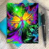 Rainbow fairy art greeting card with teal envelope