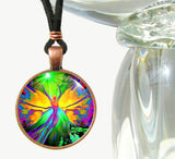 Rainbow fairy art necklace in an antique copper setting