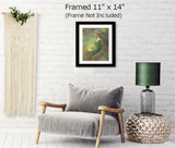 Fantasy art print of an elven lightbringer in soft earth tones, yellow light, and floral elements by Primal Painter hanging over a chair