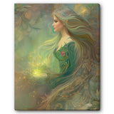 Elowen of the Woodland Realm by Primal Painter is a canvas art print in earth tones of moss, yellow ochre, taupe, and brown.
