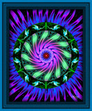 Mandala Fairy Art Print, Blue Green Sacred Geometry Artwork by Primal Painter -" Fairy Circle"