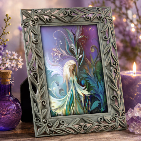 Framed mini fairy print called Fey Dawn by Primal Painter in a mystical setting