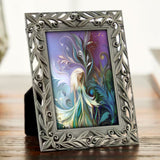 Framed pastel fairy in a garden artwork with art nouveau elements by Primal Painter. 