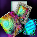 Framed mini print and story card gift set featuring rainbow goddess art called "Flower Child" by Primal Painter