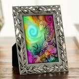 Framed mini print  featuring rainbow goddess art called "Flower Child" by Primal Painte