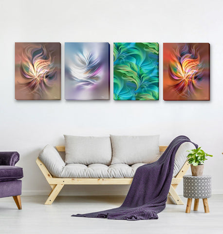 Abstract Art Canvas Prints, Set of Four Nature Elements Artwork - Earth, Water, Fire, Air