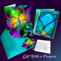 Colorful Fairy Necklace Gift with matching card, blessing card, and information card
