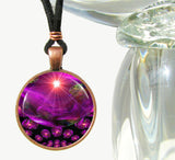 fuchsia abstract art necklace with visionary art by Primal Painter