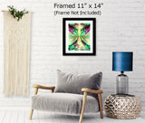 Nature themed Spiritual Art Print with an angel symbolizing Mother Nature by Primal Painter in soft pastel greens, yellows and pinks. Framed hanging over a chair, 11x14
