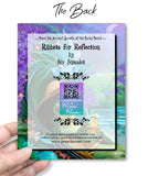 Greeting Card with artistic design and text that says Ribbets for Reflection by Sir Sipsalot and QR code for Primal Painter held by a hand