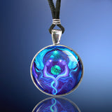 Blue twin flames necklace in a silver setting