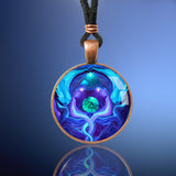 Blue twin flames necklace in an antique copper setting