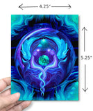 Blue twin flame artwork greeting card  by Primal Painter with dimensions