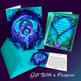 Twin flames necklace and greeting card gift set with an information card with symbolism by Primal Painter. 