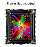 Colorful abstract artwork in an ornate black frame with gold accents, labeled 'Frame Not Included'.