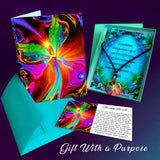 3 piece red angel art necklace gift with matching greeting card and message card, gift box