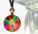 Red angel art necklace featuring the metaphysical art of Primal Painter