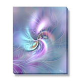 Pastel abstract art canvas print called Inner Vision by Primal Painter featuring a central eye with swirling colors of pink, purple, blue, and gray emanating from the center.
