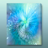 Swirling abstract art canvas print with sparkles in pastel blues, greens, and a touch of lavender called "Intuitive Sparks" by Primal Painter. 