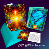 3 piece orange necklace gift set featuring Light Being artwork and includes a matching art card and symbolism card with gift box