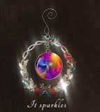 Gratitude Angel Art, Sparkly Christmas Ornament, Decorative Metal Wreath  - "The Gift"