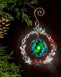 Sparkly Wreath Christmas Ornament With Green Twin Flame Art by Primal Painter - "Angel Hearts"