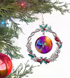 Gratitude Angel Art, Sparkly Christmas Ornament, Decorative Metal Wreath  - "The Gift"