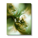 Abstract art canvas print called Moss and Mist by Primal Painter featuring mossy greens, yellow ochre, and cream in soft swirls of movement.