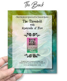 Back view: Illustrated art card in flowing watery blues and greens featuring Mystreille of the Elemental Realm, by Primal Painter. Blue envelope