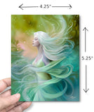 Dimensions: Illustrated fantasy story card with quote and lore on the inside featuring a beautiful elemental named Mystrielle by Primal Painter