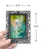 Dimensions of a  Framed mini print featuring Mystrelle of the Elemental Realm by Primal Painter. Air and Water Theme