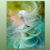 Fantasy art print of Mystrielle of the Elemental Realm, messenger of flow, air and water, blue and green currents, art by Primal Painter. 