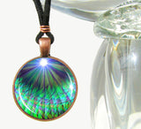 Green and Blue Chakra Rays Necklace, Abstract Wearable Artwork  - "New Growth"