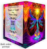 Front and back view of Phoenix Rising art card. Text on back. Psychedelic angel art by Primal Painter