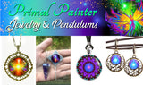 Amethsyt Crystal Pendulum, Dowsing Tool with Rainbow Swirl Chakra Art by Primal Painter - "Chakra Swirl"