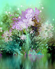 "Reflections" has a feminine, dreamy vibe and features impressionistic abstract patterns to form flowers and foliage reflected into water by Primal Painter