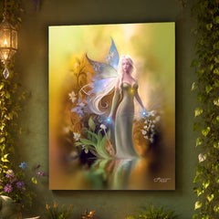 Golden fairy canvas art print in warm golden colors of yellow, brown, and rust by Primal Painter