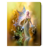 Golden fairy canvas art print in warm golden colors of yellow, brown, and rust by Primal Painter