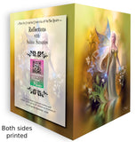 front and back of a Greeting card featuring a delicate fairy in warm earth tones with foliage standing by a reflective pond by Primal Painter