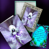 Fairy gift set with framed mini art print of Seraphina Moonsong with a matching story card and affirmation card by Primal Painter