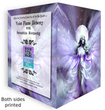 front and back of a Greeting card with a fantasy violet and silver fairy design against a full moon by Primal Painter.