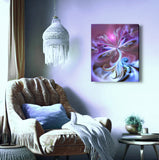 purple, blue, and white ethereal fairy canvas print called Serendipity by Primal Painter with swirling patterns. Hanging over a chair