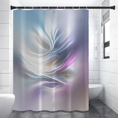 Modern Abstract Art Shower Curtain, Cool Pastel Colors, Waterproof Minimalist Bathroom Decor - "Feathers and Wind"