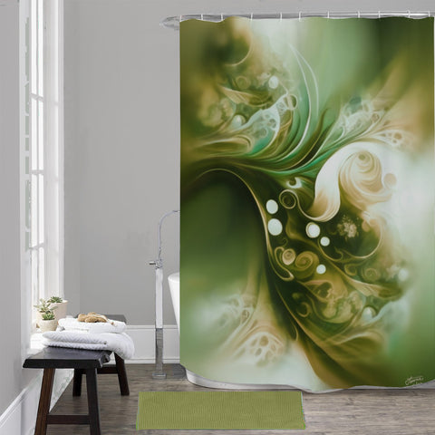 Modern Abstract Art Shower Curtain, Earth Tones Bathroom Decor - "Moss and Mist"