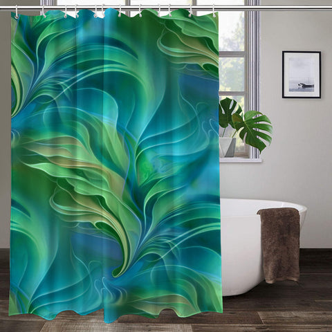 Blue Green Abstract Art Shower Curtain, Water Themed Bathroom Decor - "Under the Sea"