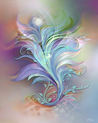 An abstract modern art print featuring vibrant, swirling patterns of purple, green, and blue, indicative of the energy studies series by Primal Painter.