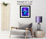 third eye art for intuition in purple and teal featuring a teal angel with spread arms against a patterned background by Primal Painter matted and framed on a wall
