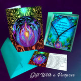 Psychedelic 3 piece violet flame necklace gift set featuring Transmutation artwork by Primal Painter