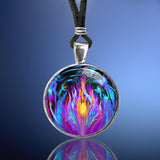 Psychedelic violet flame necklace featuring Transumation mini print under glass